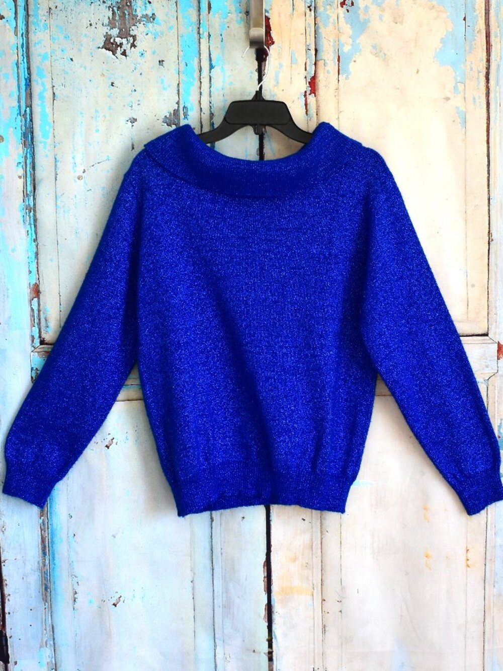 Women's Bedford Fair Lifestyles Vintage 80s Sparkly Sweater LARGE Blue